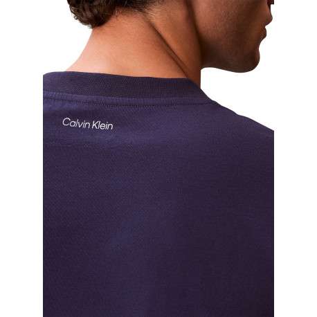 T-shirt en coton marine uni avec une coupe droite et un col rond - Image 5