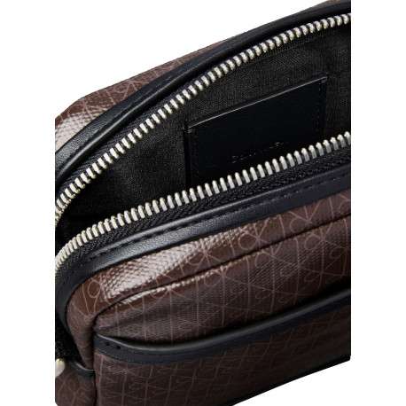 Sacoche marron à motifs monogrammes avec bandoulière et zip - Image 3