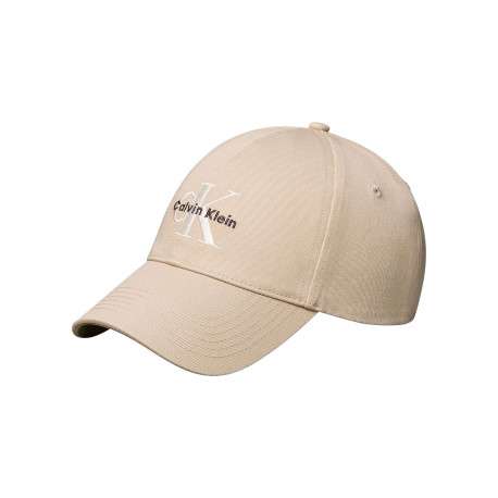 Casquette en coton beige uni avec logo et fermeture strapback