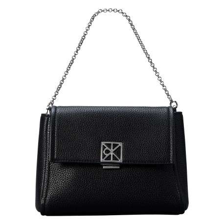 Sac noir uni avec une bandoulière réglable et une anse en chaîne argentée