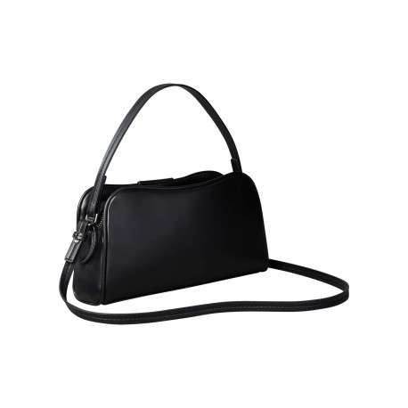 Sac noir uni avec un revêtement lisse muni d'une anse et d'une bandoulière - Image 2