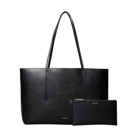 Sac shopping noir uni muni d'une anse et d'une pochette à zip