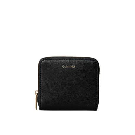 Portefeuille noir uni avec fermeture à zip et revêtement en grains