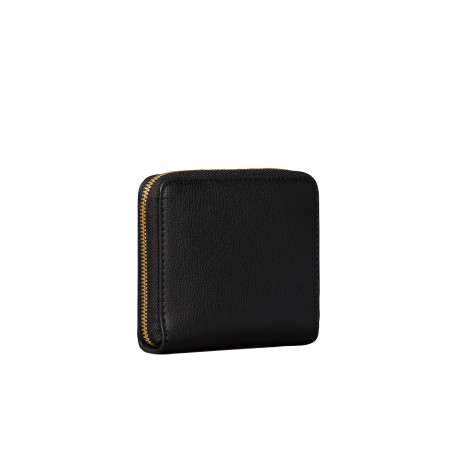 Portefeuille noir uni avec fermeture à zip et revêtement en grains - Image 2