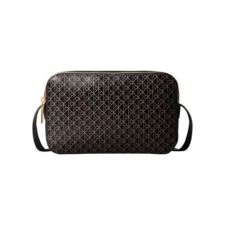 Sac noir avec des motifs monogramme taupe muni d'une bandoulière