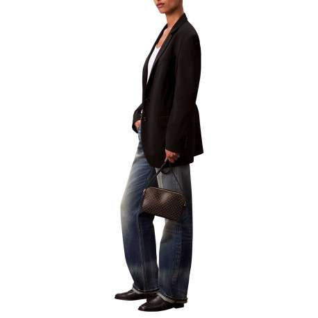 Sac noir avec des motifs monogramme taupe muni d'une bandoulière - Image 4