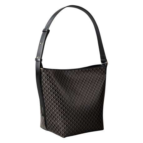 Sac porté épaule noir muni d'une anse ajustable avec des motifs monogrammes - Image 2