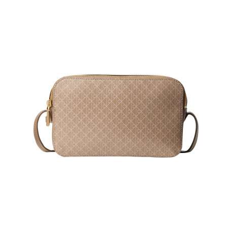 Sac taupe avec des motifs monogrammes et muni d'une bandoulière