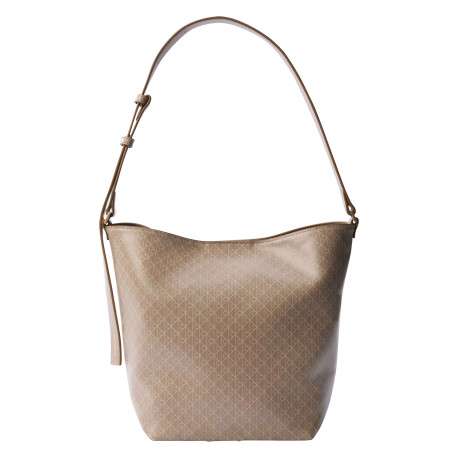 Sac porté épaule taupe muni d'une anse ajustable avec des motifs monogrammes