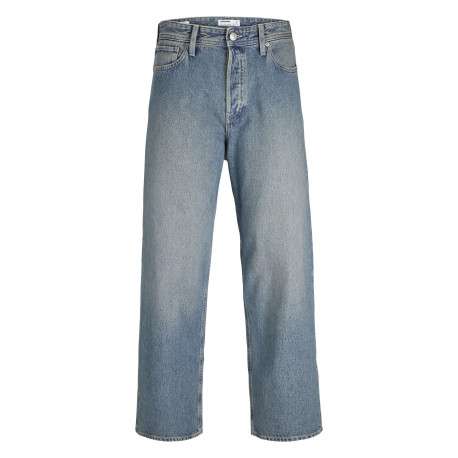 Jean en coton biologique bleu à coupe droite pourvu d'un effet délavé