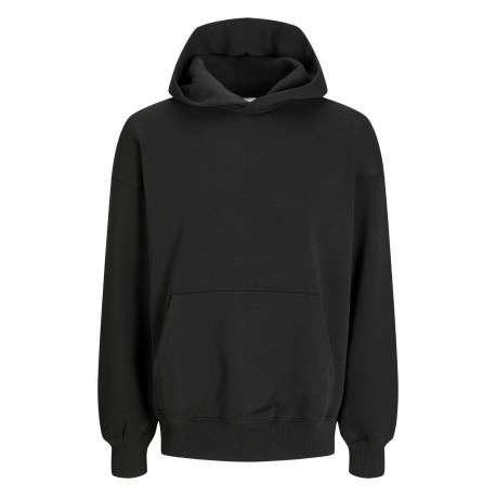 Sweat en coton noir à coupe droite pourvu d'un col à capuche