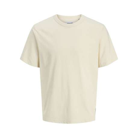 T-shirt en coton écru pourvu d'une coupe droite et d'un col rond