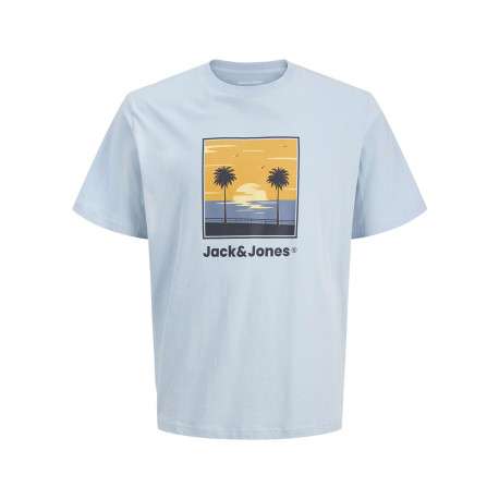 T-shirt en coton bleu clair pourvu d'une coupe droite et d'un col rond