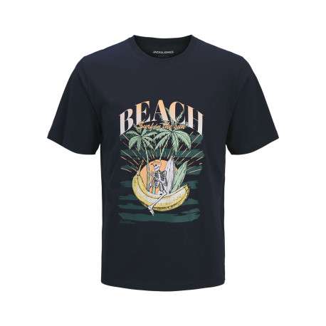 T-shirt en coton marine pourvu d'une coupe droite et d'un col rond