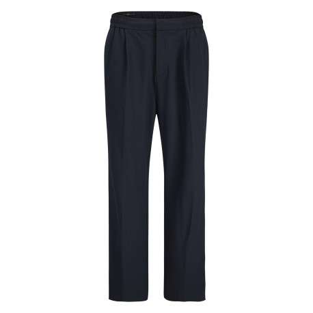 Pantalon chino marine à plis pourvu d'une coupe droite et de poches plaquées