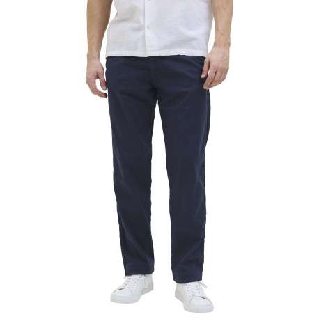 Pantalon chino marine en coton et lin mélangés pourvu d'un cordon de serrage - Image 3