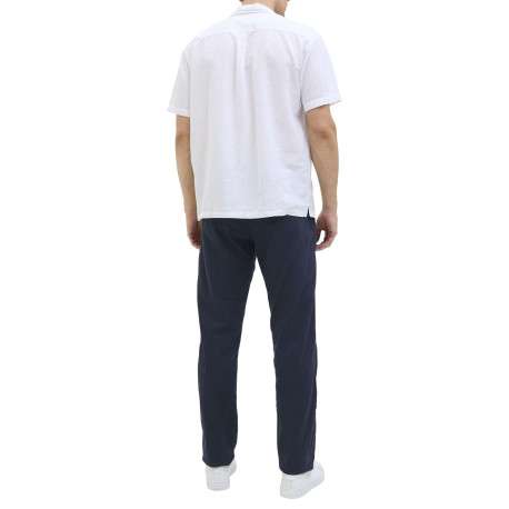 Pantalon chino marine en coton et lin mélangés pourvu d'un cordon de serrage - Image 4