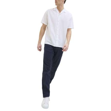 Pantalon chino marine en coton et lin mélangés pourvu d'un cordon de serrage - Image 6
