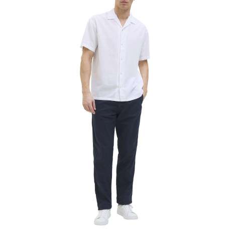 Pantalon chino marine en coton et lin mélangés pourvu d'un cordon de serrage - Image 7