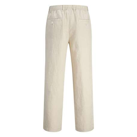 Pantalon chino beige en lin pourvu d'une taille élastiquée froncée - Image 2