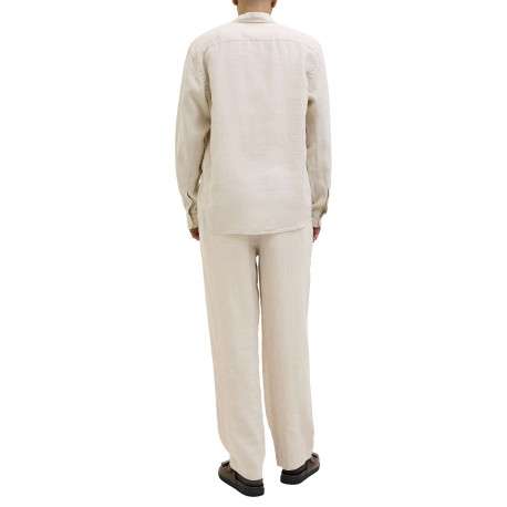 Pantalon chino beige en lin pourvu d'une taille élastiquée froncée - Image 4