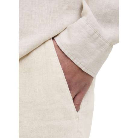 Pantalon chino beige en lin pourvu d'une taille élastiquée froncée - Image 7