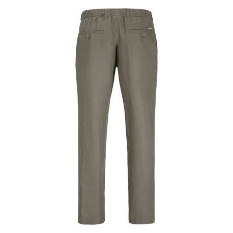 Pantalon chino kaki en lin pourvu d'une taille élastiquée froncée - Image 2