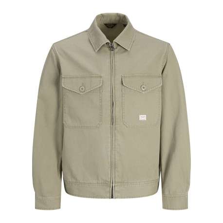 Blouson en coton kaki à coupe ajustée pourvu d'un col chemise