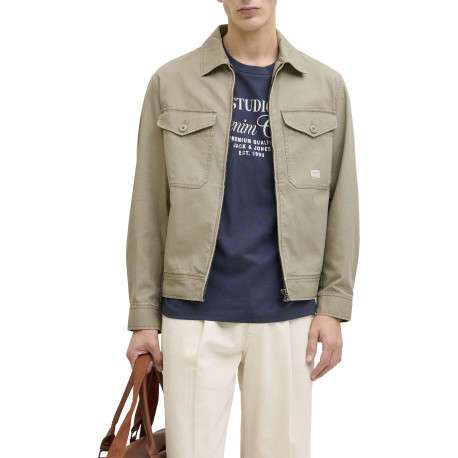 Blouson en coton kaki à coupe ajustée pourvu d'un col chemise - Image 3