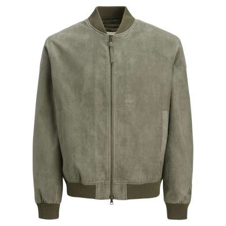 Bomber kaki en maille effet daim coupe ajustée pourvu d'un col rond