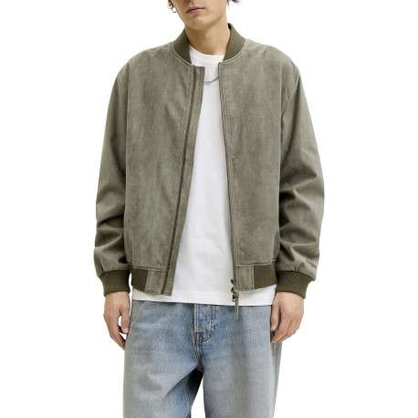 Bomber kaki en maille effet daim coupe ajustée pourvu d'un col rond - Image 2