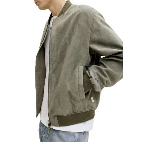 Bomber kaki en maille effet daim coupe ajustée pourvu d'un col rond - Image 5