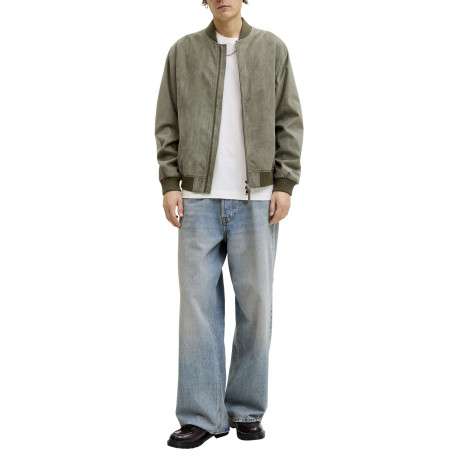 Bomber kaki en maille effet daim coupe ajustée pourvu d'un col rond - Image 6