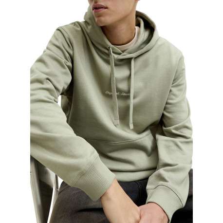 Sweat en coton olive à coupe droite pourvu d'un col à capuche - Image 6