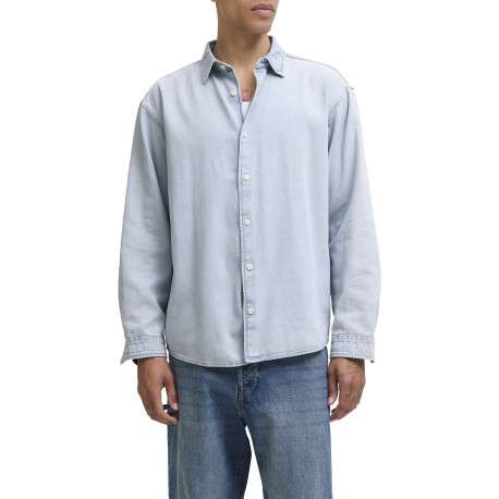 Chemise en coton bleue unie à coupe droite pourvue d'un col à revers - Image 2