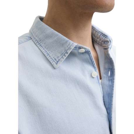Chemise en coton bleue unie à coupe droite pourvue d'un col à revers - Image 3