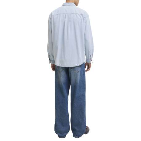 Chemise en coton bleue unie à coupe droite pourvue d'un col à revers - Image 4