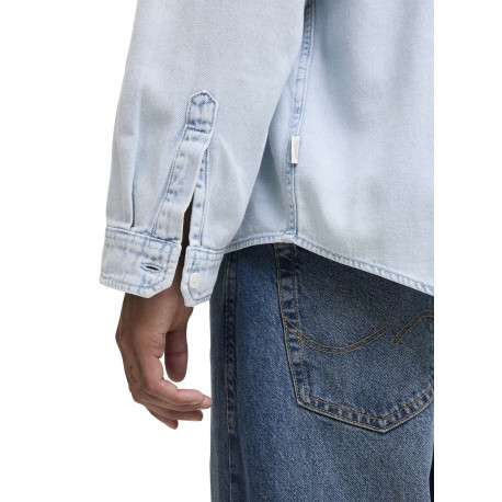 Chemise en coton bleue unie à coupe droite pourvue d'un col à revers - Image 6