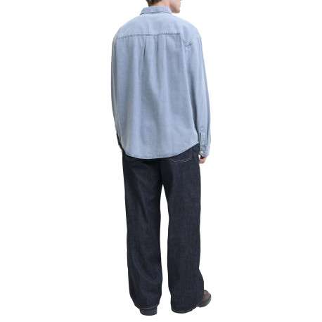 Chemise en coton bleue unie à coupe droite pourvue d'un col à revers - Image 4