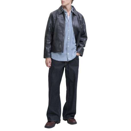 Chemise en coton bleue unie à coupe droite pourvue d'un col à revers - Image 7