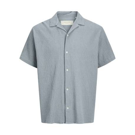 Chemise en coton bleue à coupe droite pourvue d'un col cubain
