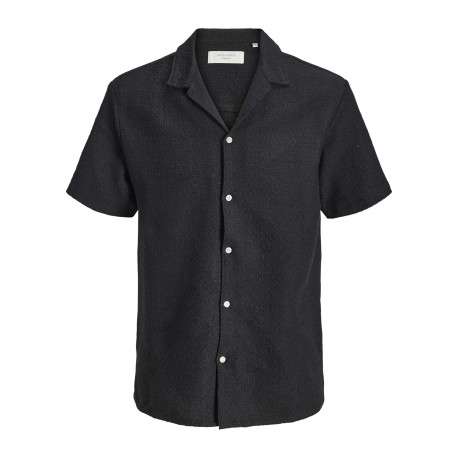 Chemise noire en crochet pourvue d'un col cubain et de manches courtes