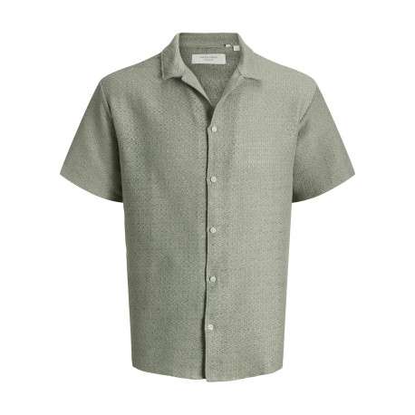 Chemise olive en crochet pourvue d'un col cubain et de manches courtes