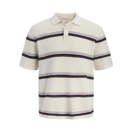 Polo en coton biologique écru à coupe droite orné d'un motif à rayures