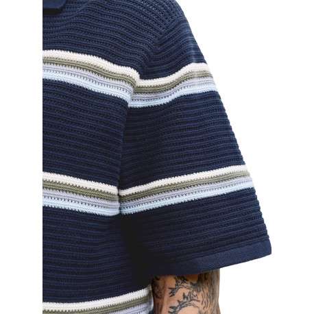 Polo en coton biologique marine à rayures avec une coupe droite - Image 12