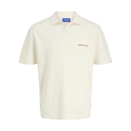 Polo en coton biologique écru à coupe droite pourvu d'un col à revers