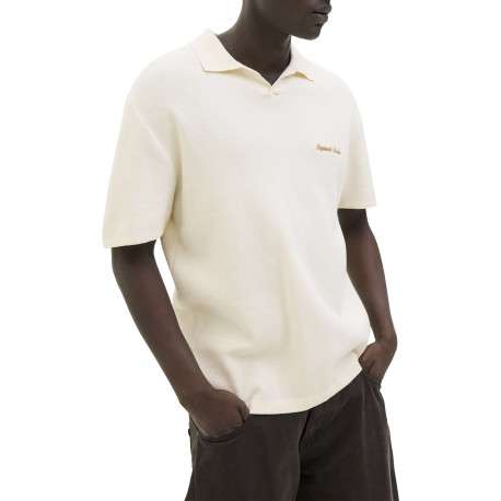 Polo en coton biologique écru à coupe droite pourvu d'un col à revers - Image 3