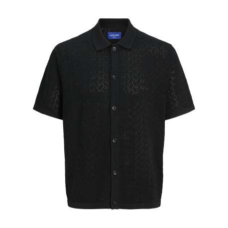 Polo noir à coupe droite pourvu d'un col à revers et de manches courtes