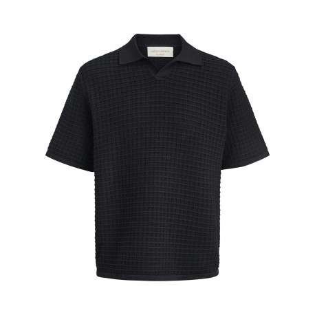 Polo en coton biologique noir à coupe droite pourvu d'un col à revers