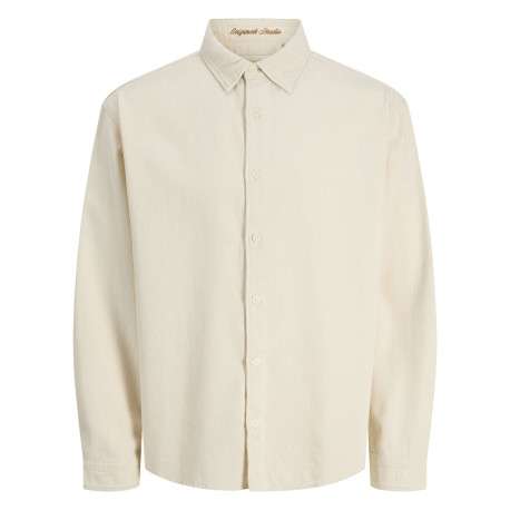 Chemise en coton biologique écrue à coupe droite pourvue d'un col à revers